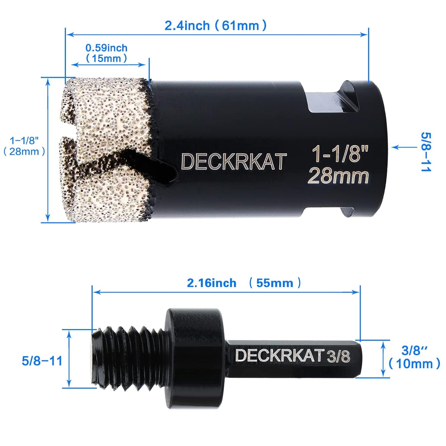1-1/8" Diamond Hole Saw for Tiles Granite Marble Glass Porcelain, 28mm Core Drill Bit with Hex Shank Adapter