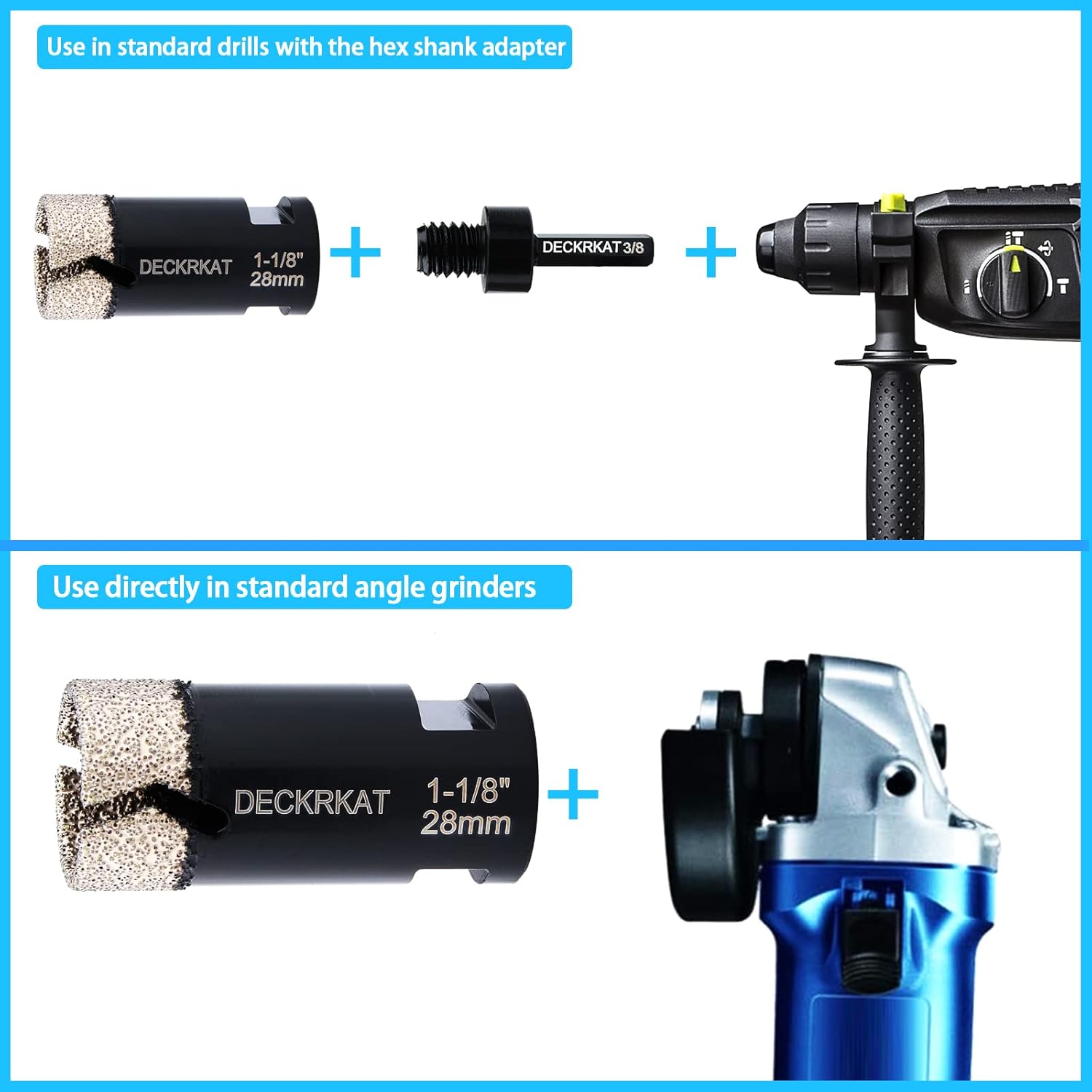 1-1/8" Diamond Hole Saw for Tiles Granite Marble Glass Porcelain, 28mm Core Drill Bit with Hex Shank Adapter