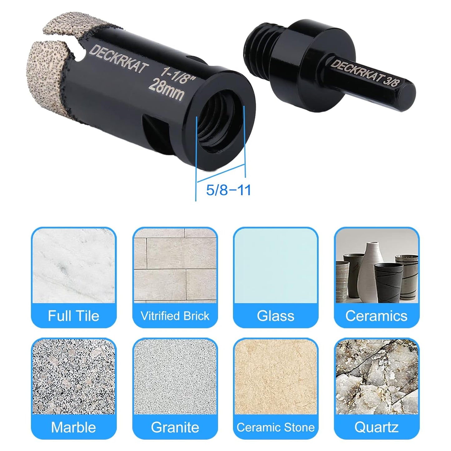 1-1/8" Diamond Hole Saw for Tiles Granite Marble Glass Porcelain, 28mm Core Drill Bit with Hex Shank Adapter