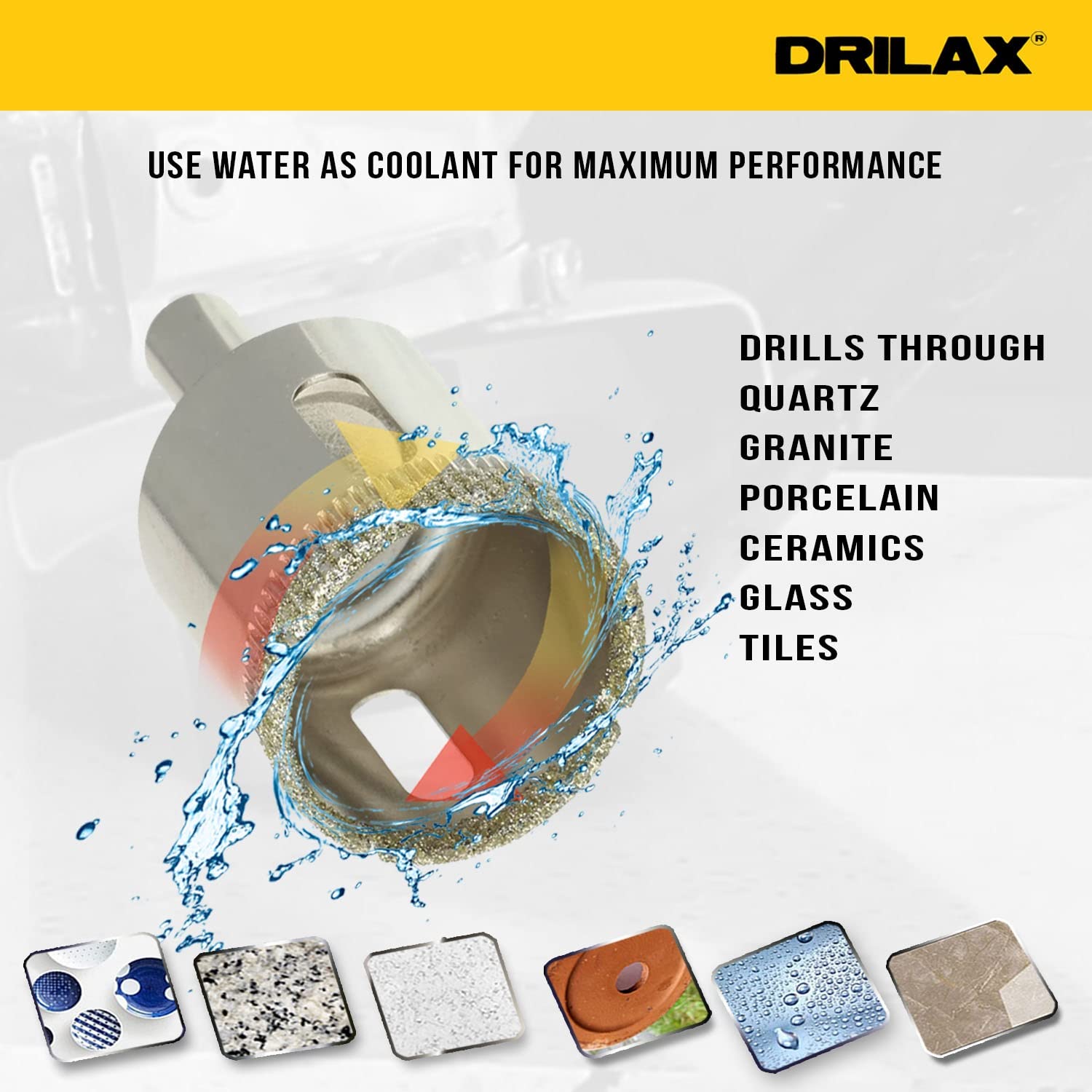 1-3/16 Inch Diamond Drill Bit for Glass, Ceramic, Porcelain, Countertops - Triple-Coated Alloy Steel Tile Drill Bit