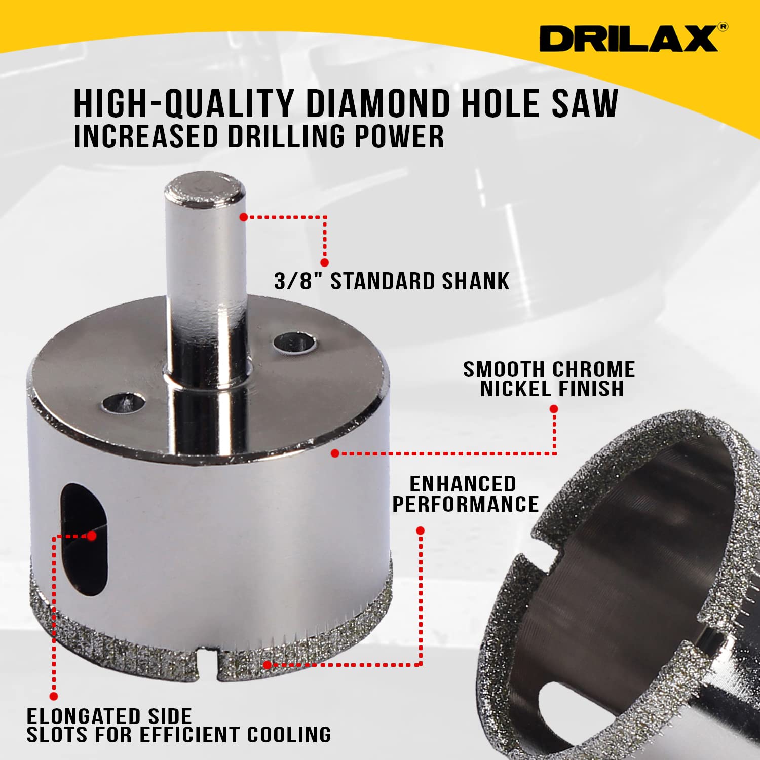 1-3/4" Diamond Hole Saw Drill Bit for Ceramic, Glass, Granite, and Tile - Circle Tile Cutter with Solid Steel Body and 3/8" Shank