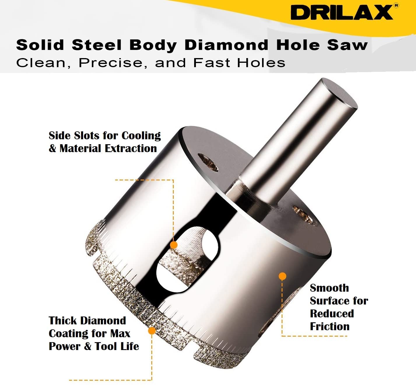 1-3/4" Diamond Hole Saw Drill Bit for Ceramic, Glass, Granite, and Tile - Circle Tile Cutter with Solid Steel Body and 3/8" Shank