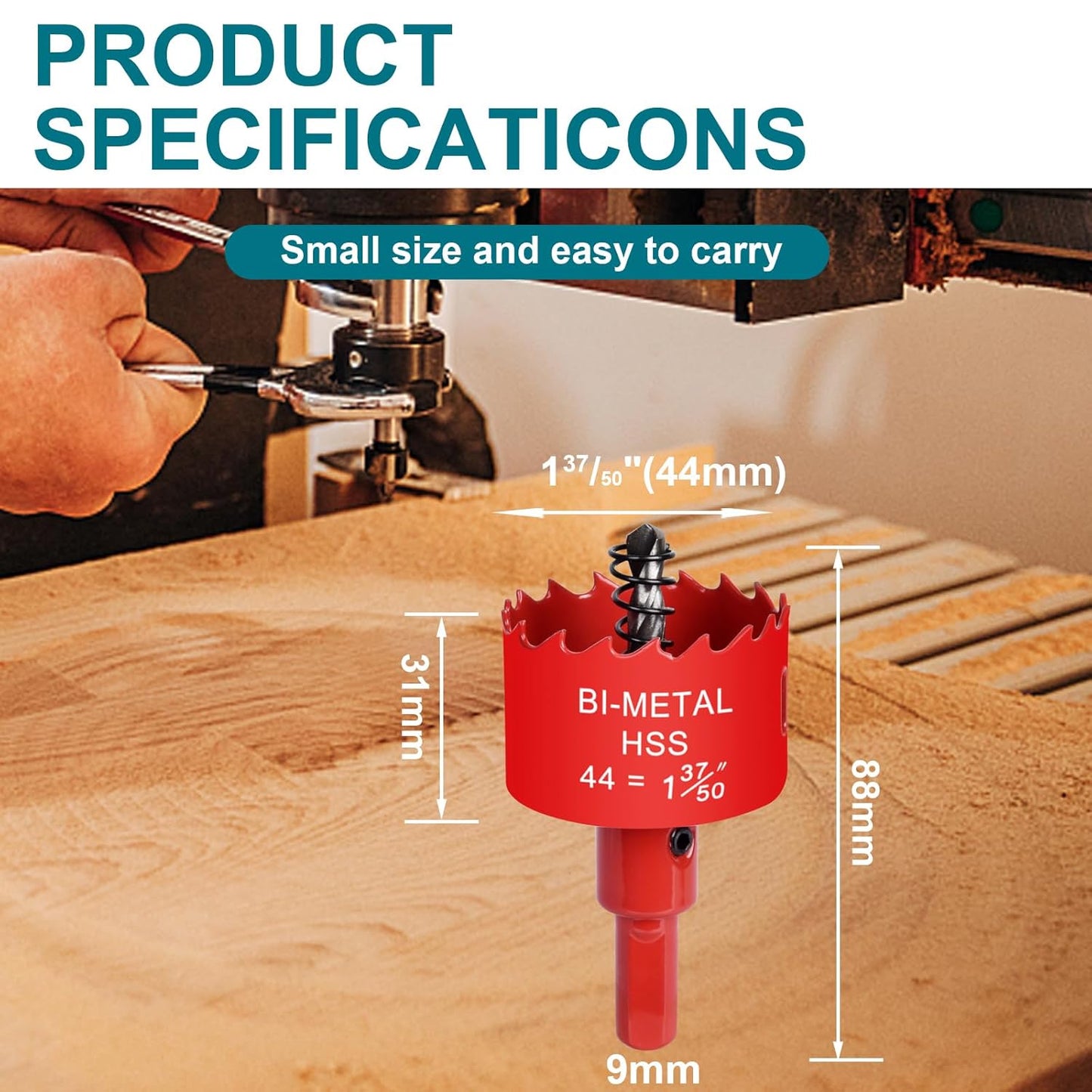 1-3/4 Inch Hole Saw for Wood, Plastic, Drywall, Metal - Bi-Metal Cutter with Pilot Bit