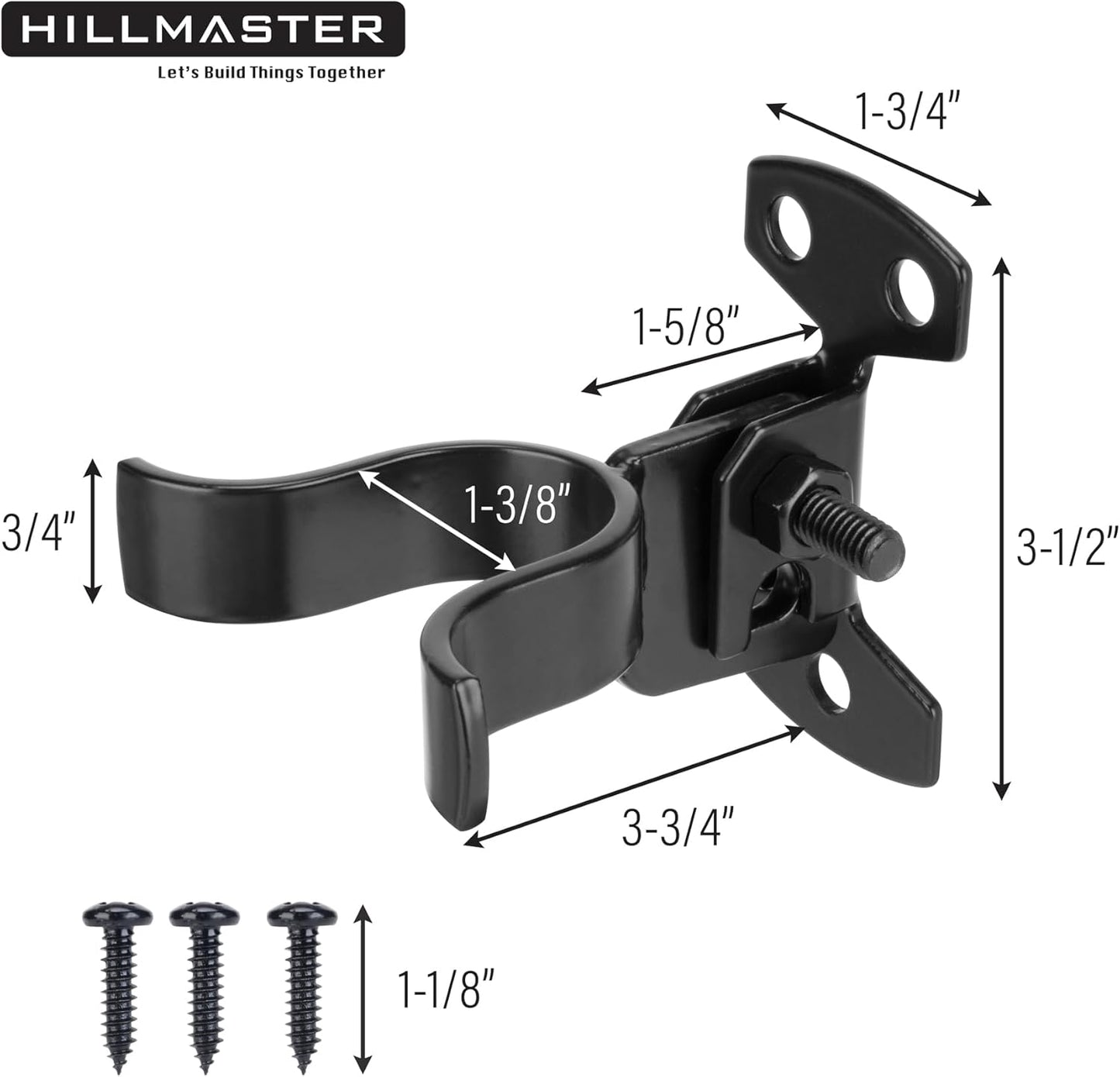 1-3/8" Black Chain Link Fork Latch with Padlock Hole for Outdoor Wooden Gates, Wall Mount Gate Hardware Kit
