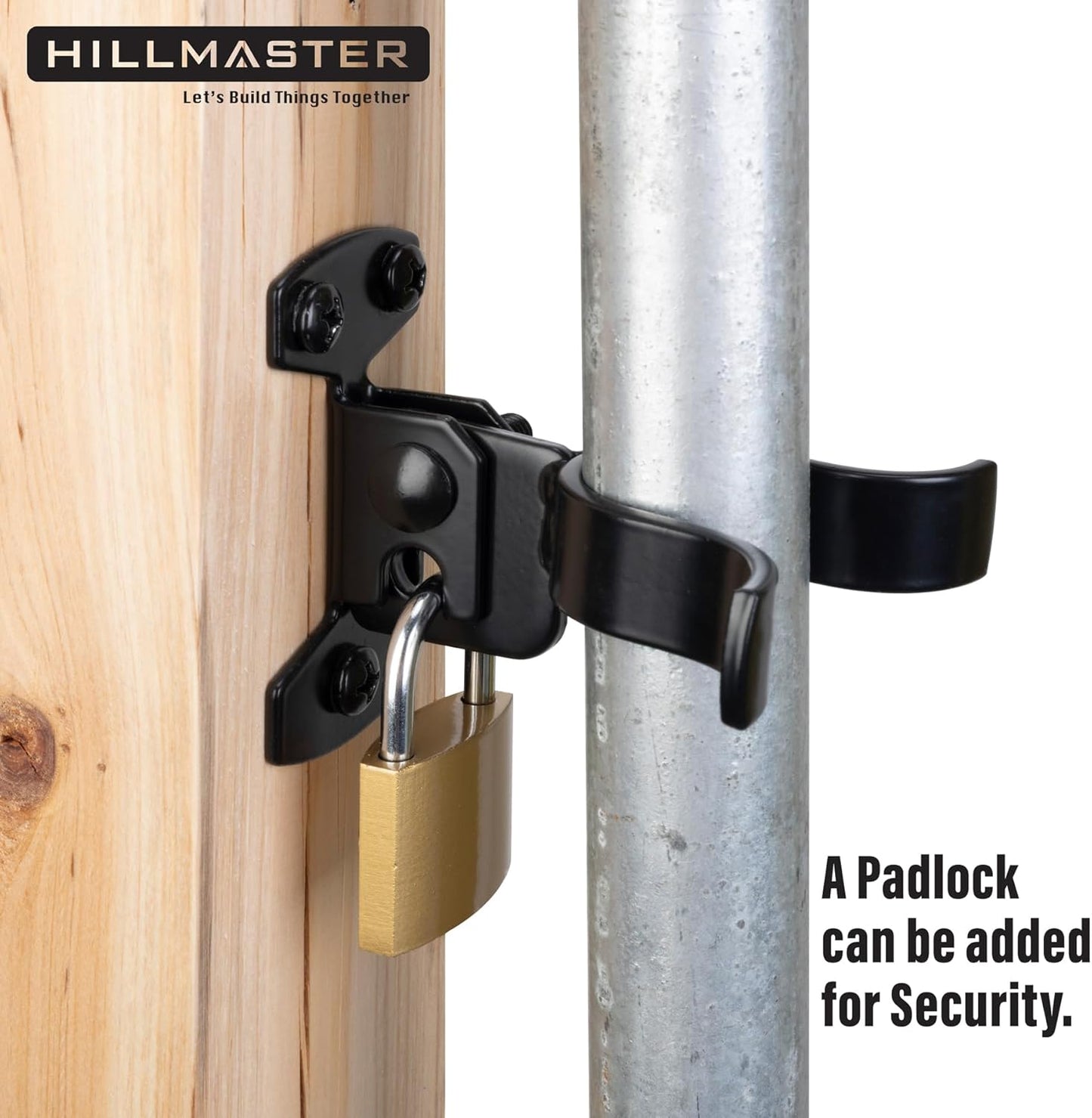 1-3/8" Black Chain Link Fork Latch with Padlock Hole for Outdoor Wooden Gates, Wall Mount Gate Hardware Kit