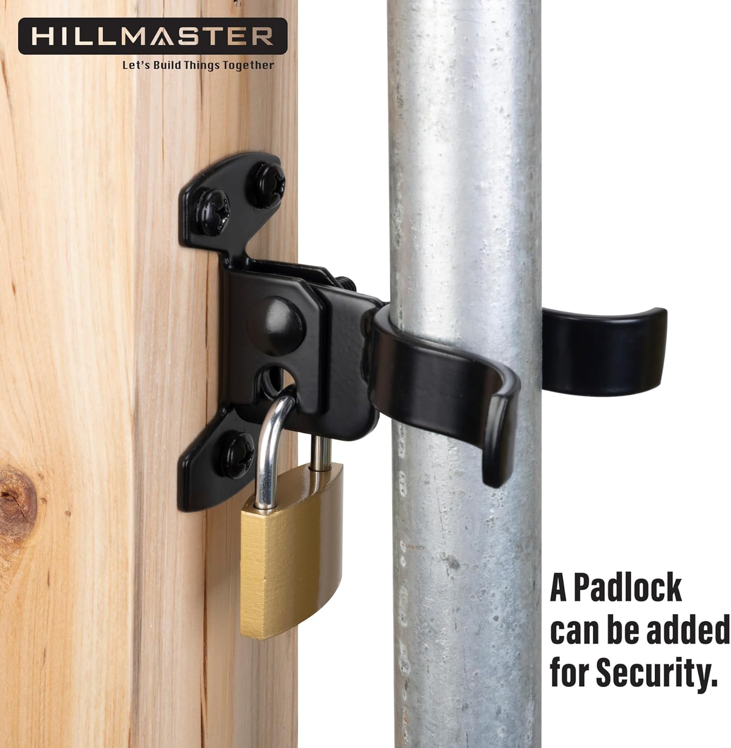 1-3/8" Black Chain Link Fork Latch with Padlock Hole for Outdoor Wooden Gates, Wall Mount Gate Hardware Kit