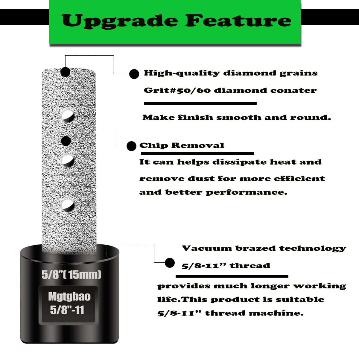 1-3/8” Black Diamond Finger Bit for Enlarging Holes in Porcelain, Ceramic, Stone, Marble Tile