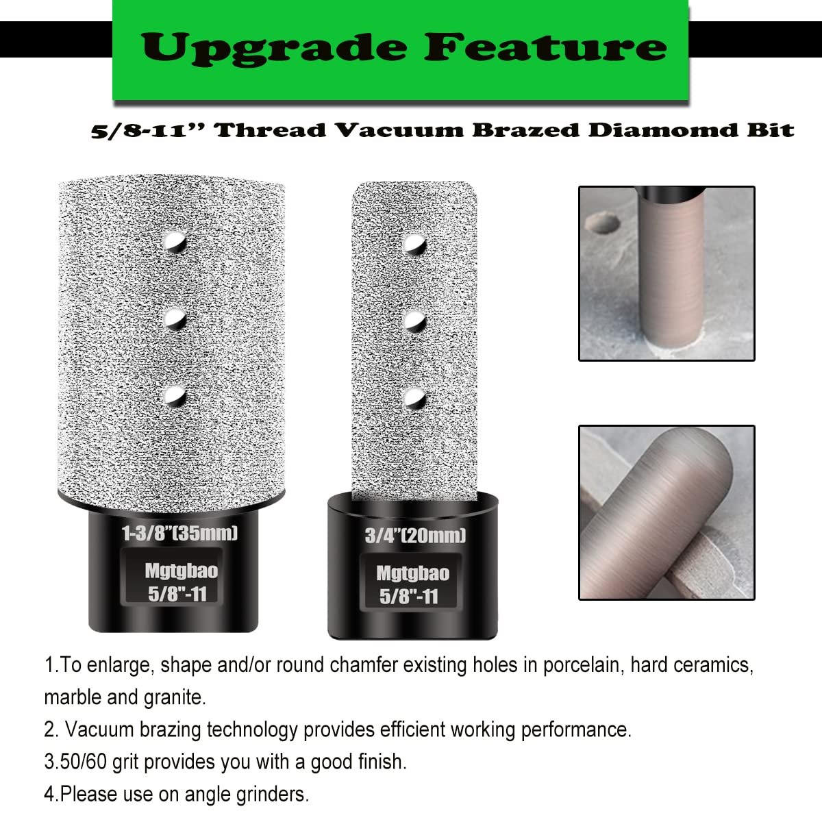 1-3/8” Black Diamond Finger Bit for Enlarging Holes in Porcelain, Ceramic, Stone, Marble Tile