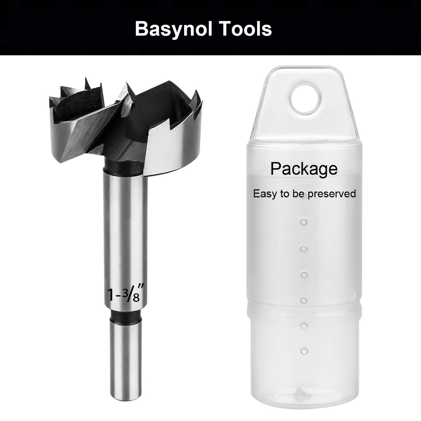 1-3/8 Inch BASYNOL Forstner Drill Bit for Wood - Round Shank Woodworking Tool