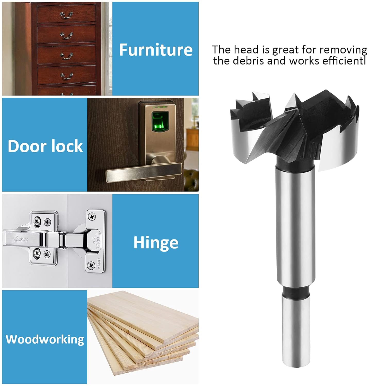 1-5/8" HPFHOPE Forstner Drill Bit for Wood with Round Shank - 1-5/8 Inch Woodworking Bit