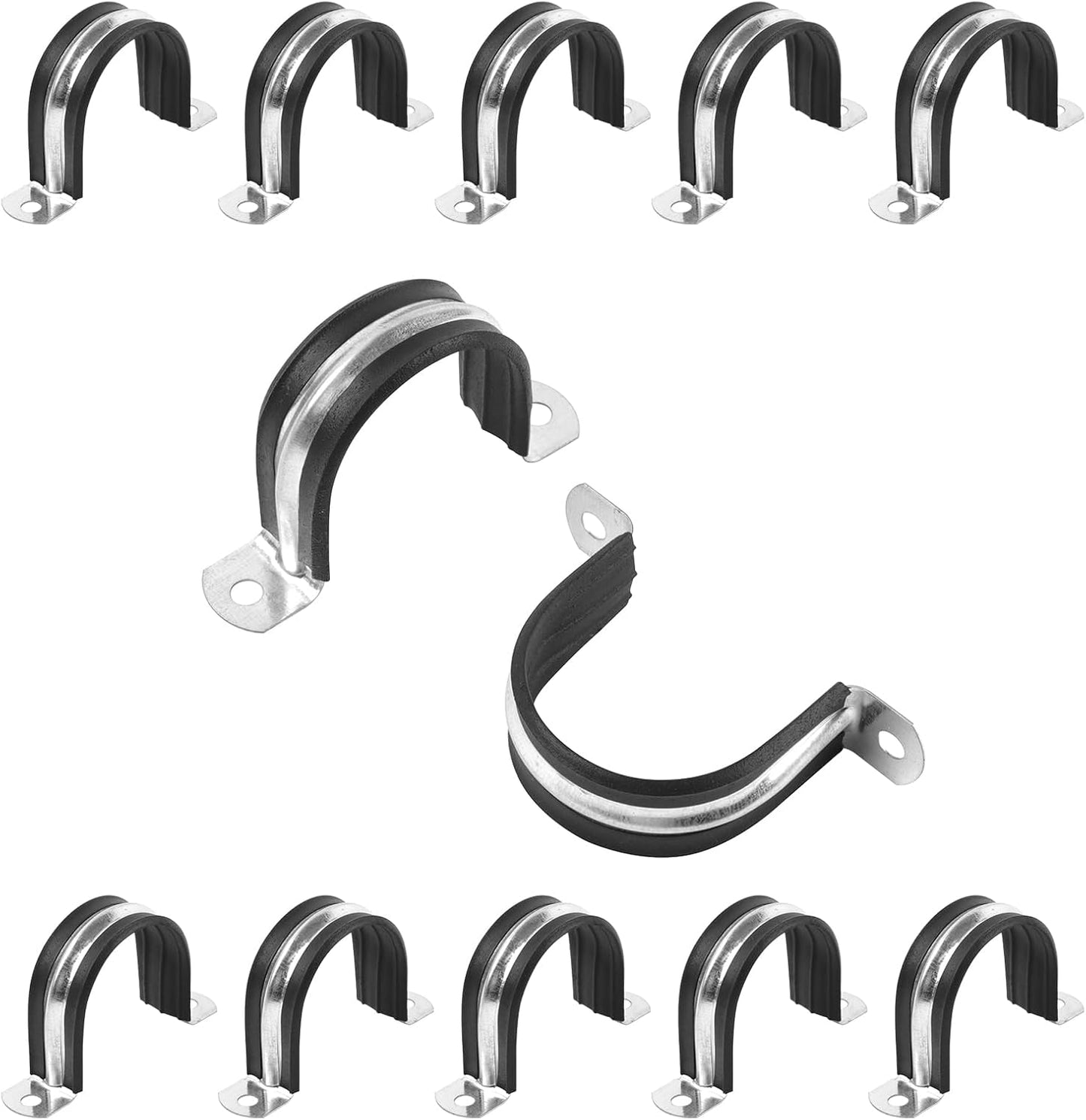 1-9/16 Inch Pipe Strap with Rubber Cushioned Clamp Hanger - 10 Pack (40 mm)