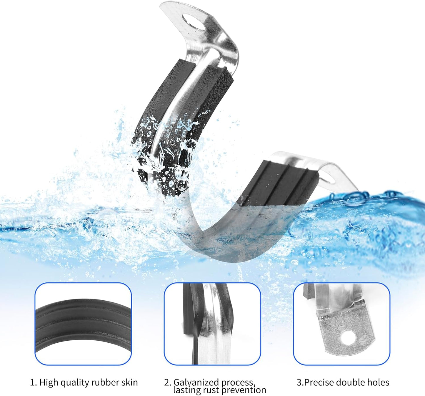 1-9/16 Inch Pipe Strap with Rubber Cushioned Clamp Hanger - 10 Pack (40 mm)