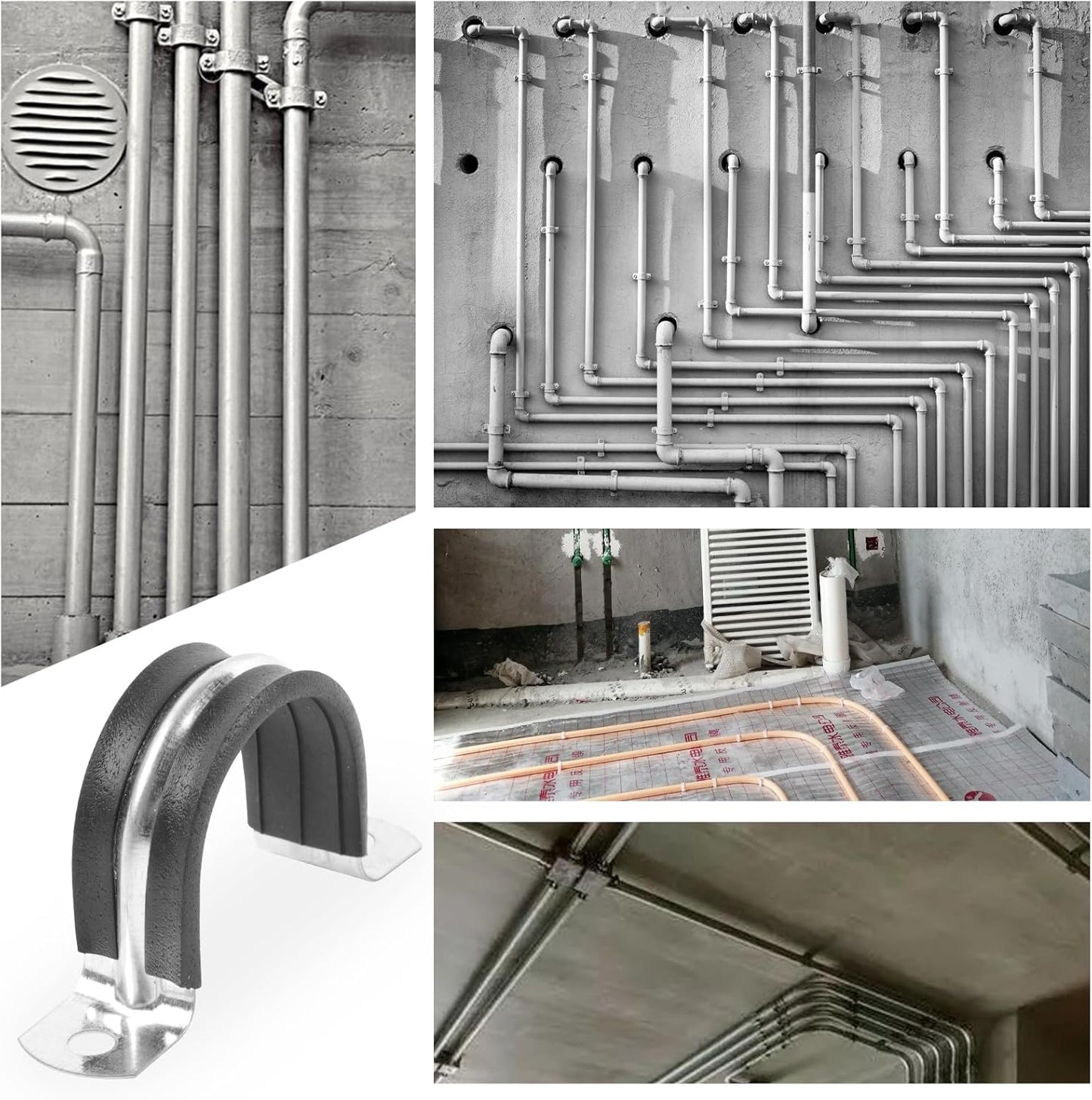 1-9/16 Inch Pipe Strap with Rubber Cushioned Clamp Hanger - 10 Pack (40 mm)