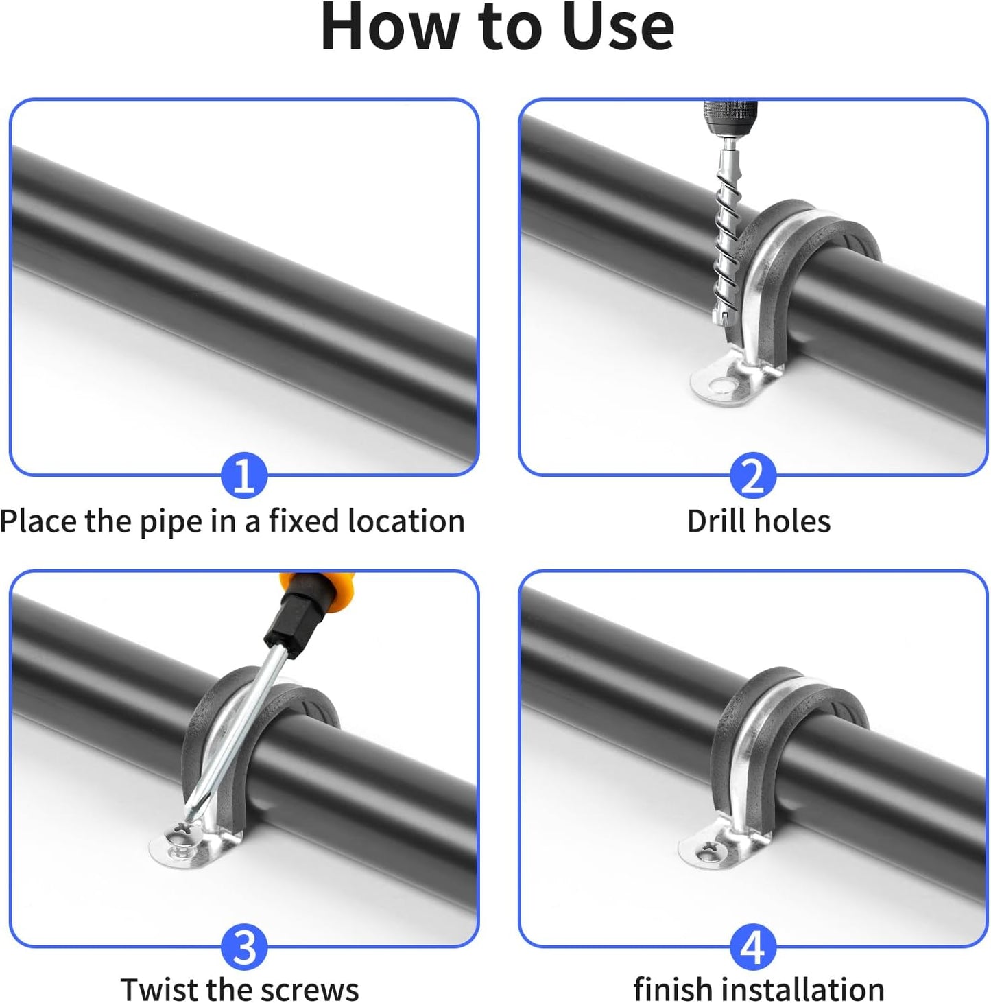 1-9/16 Inch Pipe Strap with Rubber Cushioned Clamp Hanger - 10 Pack (40 mm)