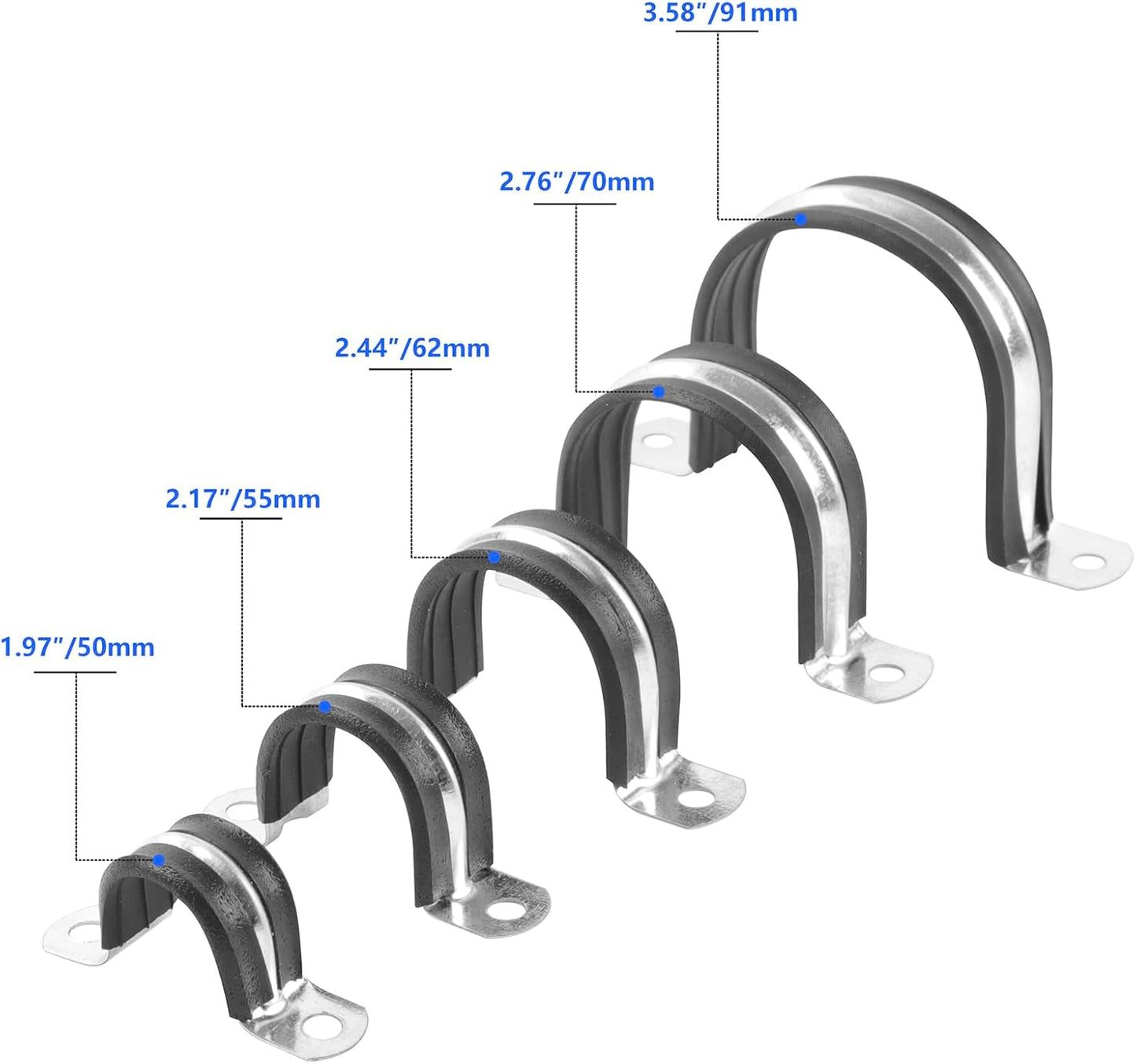 1-9/16 Inch Pipe Strap with Rubber Cushioned Clamp Hanger - 10 Pack (40 mm)