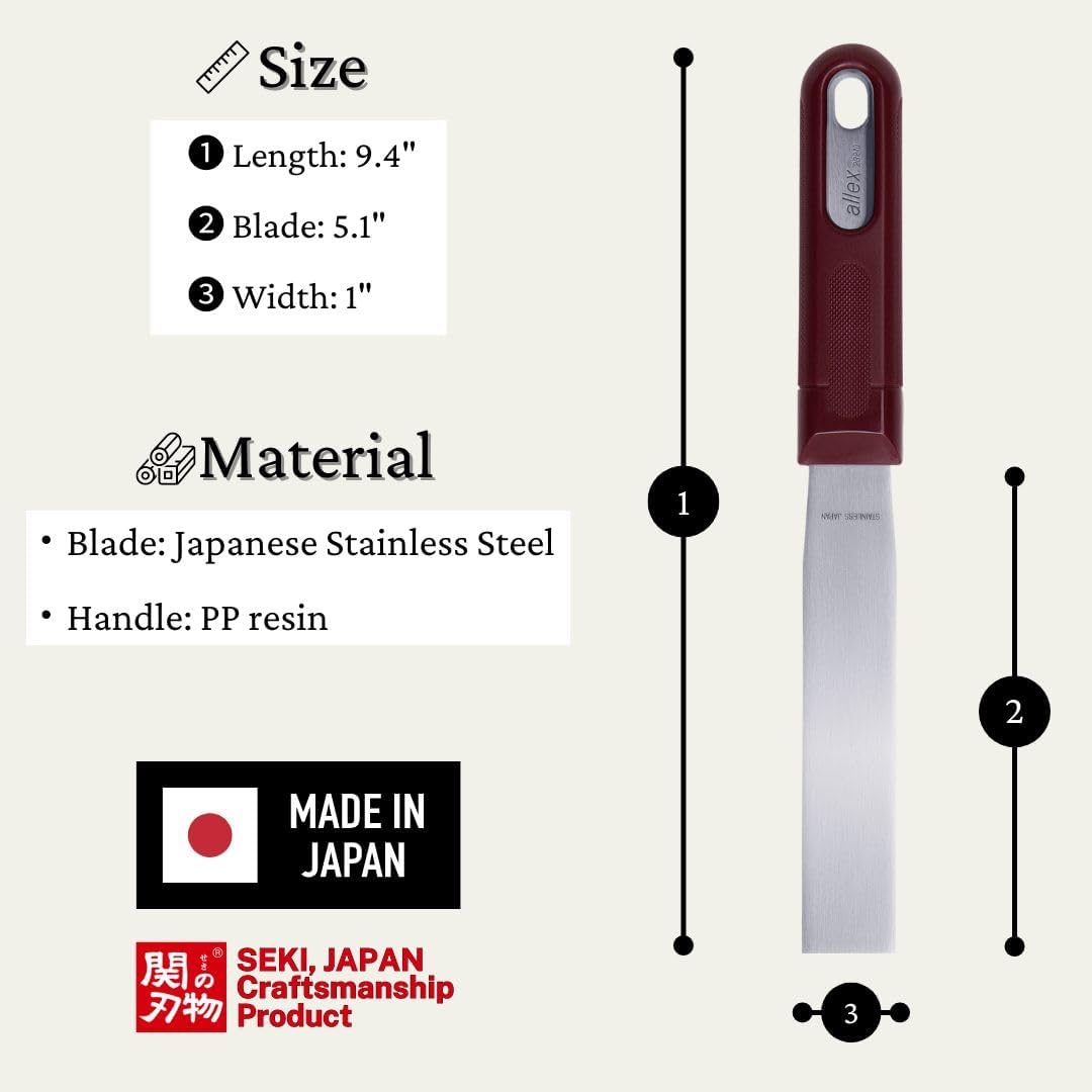 1" ALLEX Japanese Putty Knife for Art and Paint - Flexible Stainless Steel Blade, Heavy Duty Full Tang Handle - Made in Japan