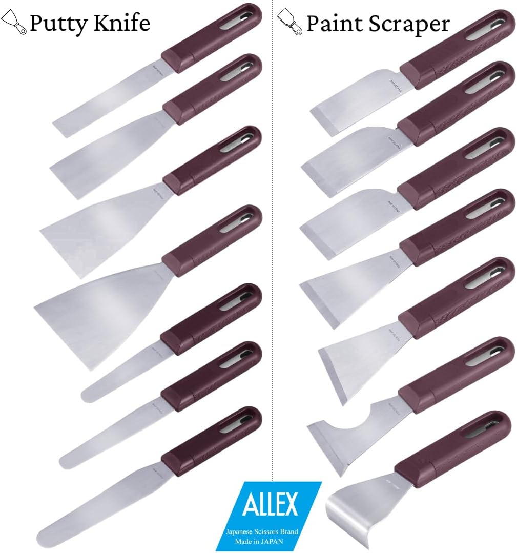 1" ALLEX Japanese Putty Knife for Art and Paint - Flexible Stainless Steel Blade, Heavy Duty Full Tang Handle - Made in Japan