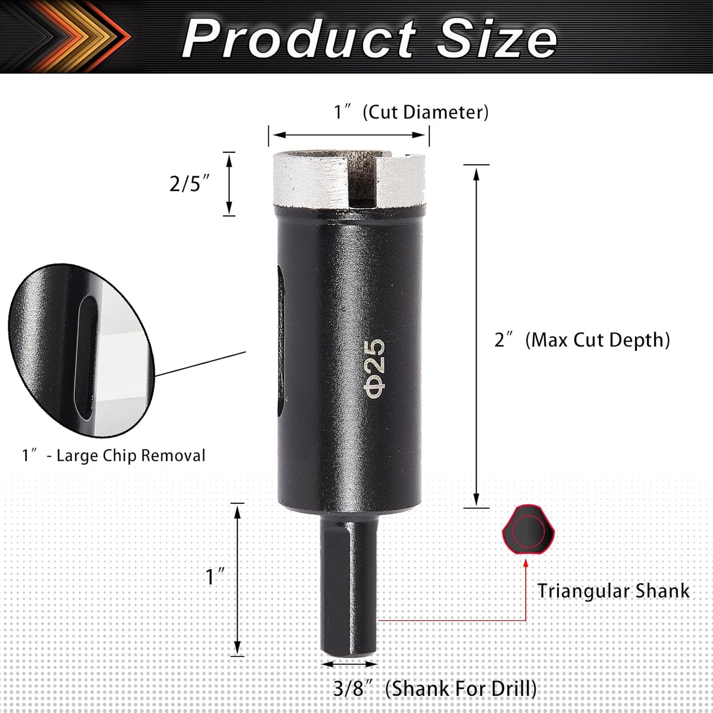 1" DaduoRi Concrete Hole Saw Diamond Drill Bit - 2" Depth for Stone, Brick, Marble, Granite, Block - Wet/Dry - 25mm