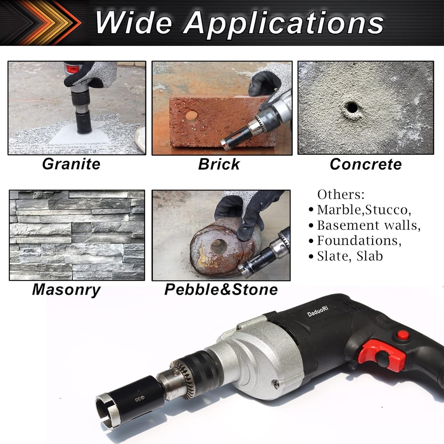 1" DaduoRi Concrete Hole Saw Diamond Drill Bit - 2" Depth for Stone, Brick, Marble, Granite, Block - Wet/Dry - 25mm