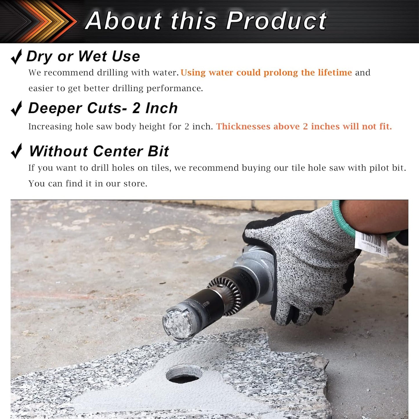 1" DaduoRi Concrete Hole Saw Diamond Drill Bit - 2" Depth for Stone, Brick, Marble, Granite, Block - Wet/Dry - 25mm