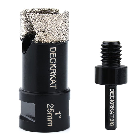 1" DECKRKAT Dry Diamond Core Drill Bits with Slots & 25mm Diamond Hole Saws - Fits Angle Grinders & Electric Drills - Porcelain, Granite, Tiles, Brick, Concrete - 5/8-11 Thread to 3/8” Hex Shank Adapter