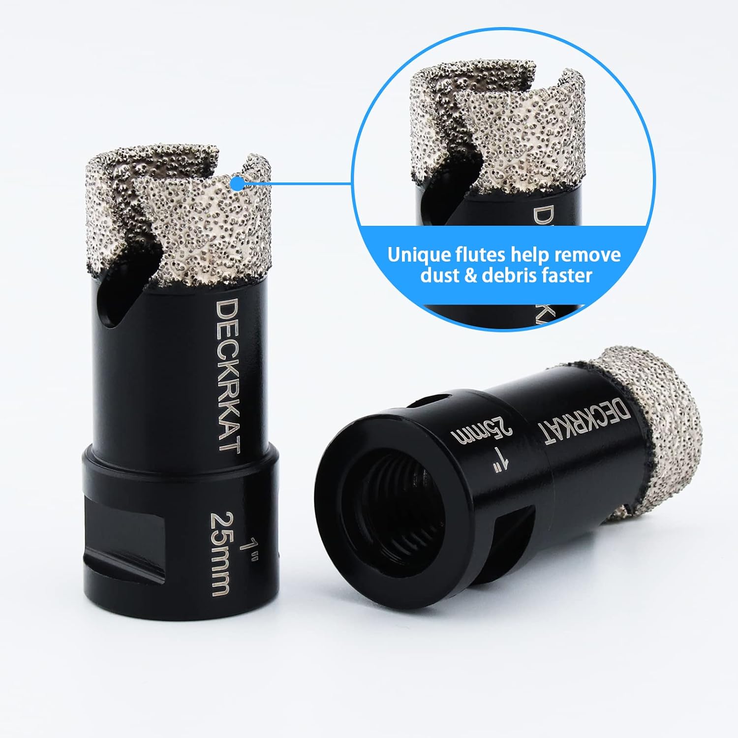 1" DECKRKAT Dry Diamond Core Drill Bits with Slots & 25mm Diamond Hole Saws - Fits Angle Grinders & Electric Drills - Porcelain, Granite, Tiles, Brick, Concrete - 5/8-11 Thread to 3/8” Hex Shank Adapter