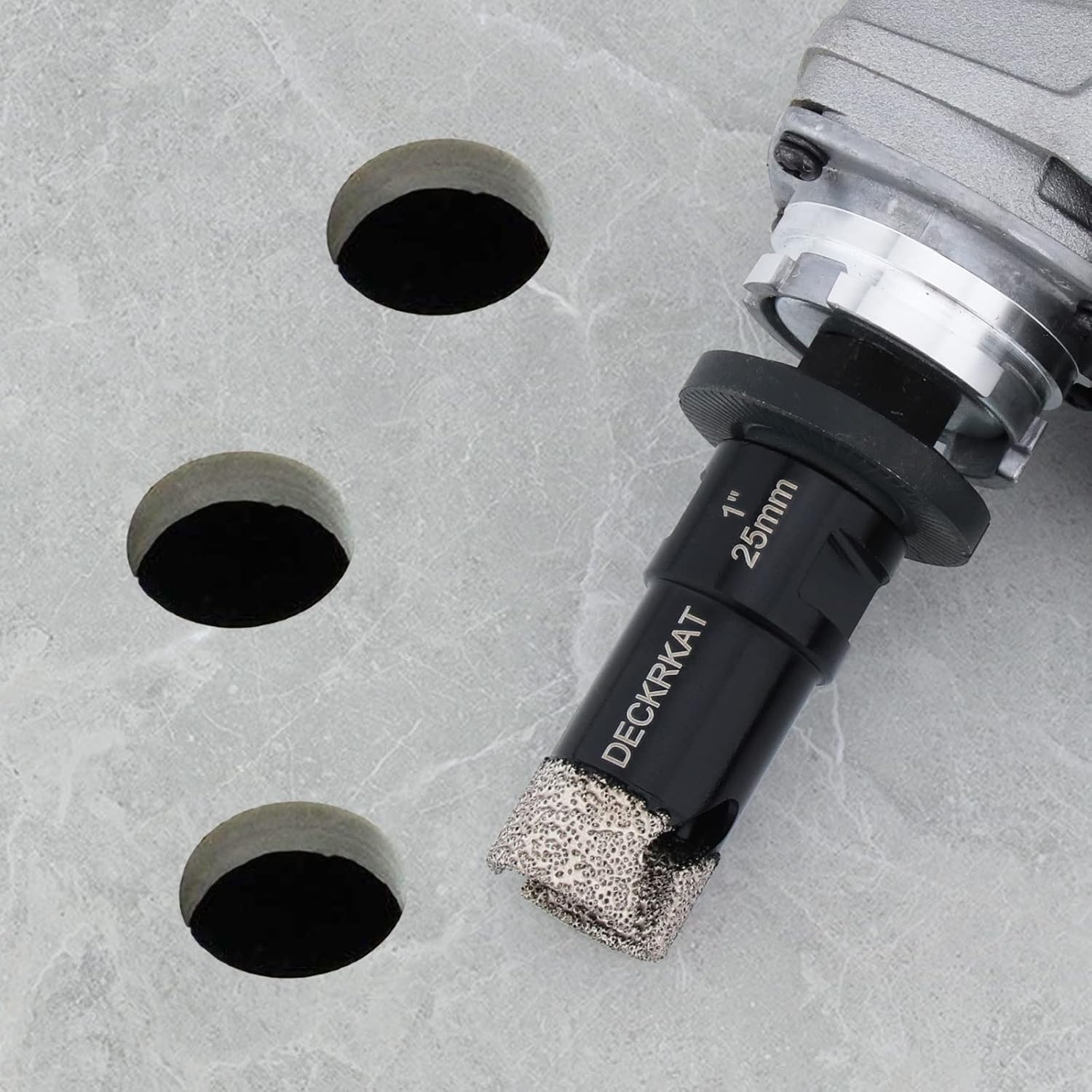 1" DECKRKAT Dry Diamond Core Drill Bits with Slots & 25mm Diamond Hole Saws - Fits Angle Grinders & Electric Drills - Porcelain, Granite, Tiles, Brick, Concrete - 5/8-11 Thread to 3/8” Hex Shank Adapter