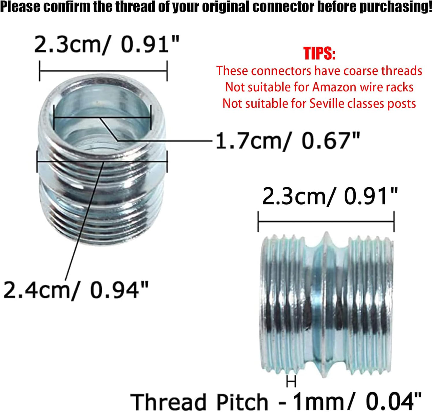 1" Diameter Connectors for Coarse Thread Wire Shelving Parts - 4 Pack Post Extension Kit