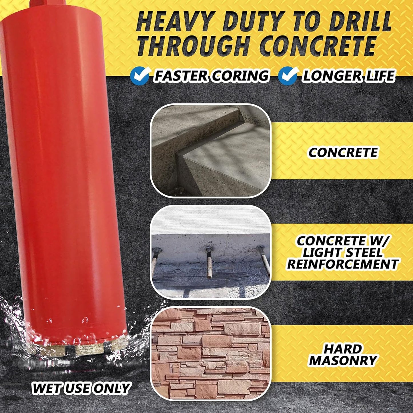 1" Diamond Wet Core Drill Bit for Concrete & Hard Masonry - 14" Depth, 5/8"-11 Arbor - Wet Use Only