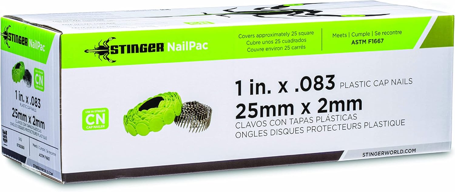 1" Electro Galvanized NailPac® Cap Nails with Plastic Collated Caps (0136260) - Compatible with CN100B & CN100 Cap Nailers