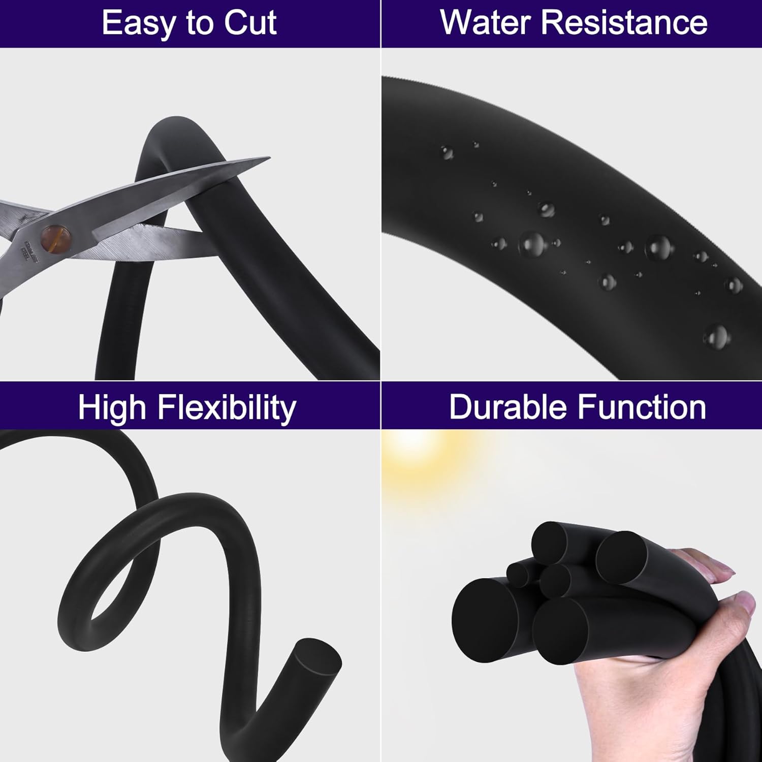 1" EPDM Rubber Backer Rod - 20' Caulk Saver for Concrete Joints & Gaps - Door/Window Weather Stripping Seal - Black