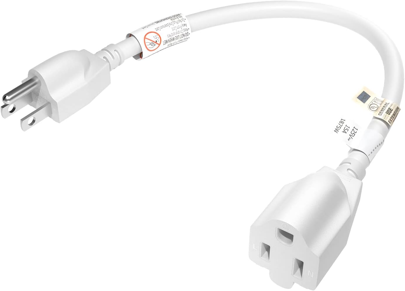 1 Foot 14 Gauge White Short Extension Cord - FIRMERST 1875W Power Cable