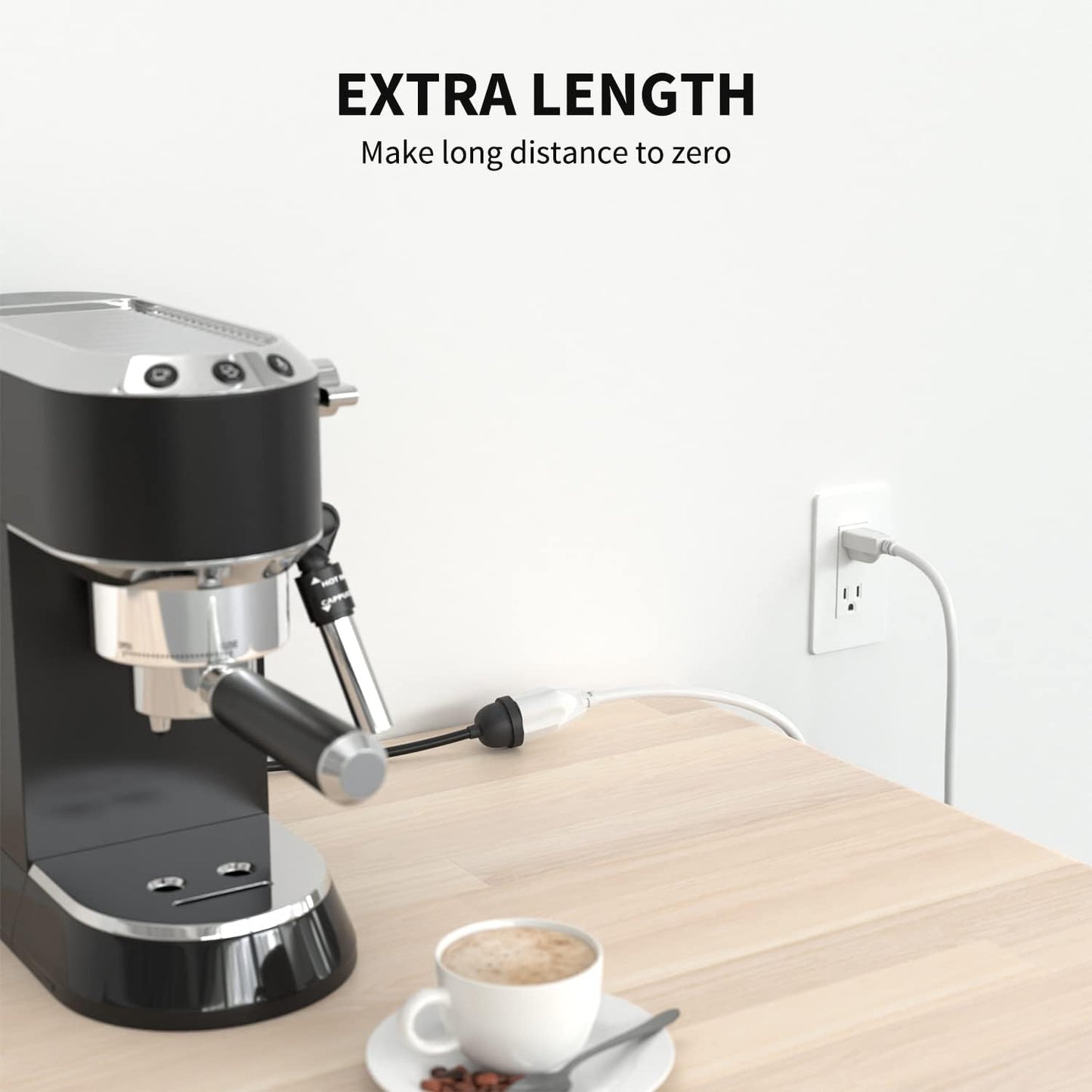 1 Foot 14 Gauge White Short Extension Cord - FIRMERST 1875W Power Cable