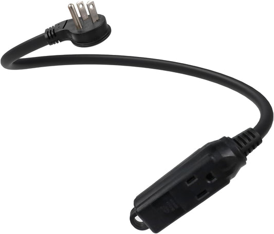 1 Ft Flat Plug Extension Cord - 16 AWG 3 Prong Grounded Cable with 3 Outlets, Ideal for Indoor Use, Black Color
