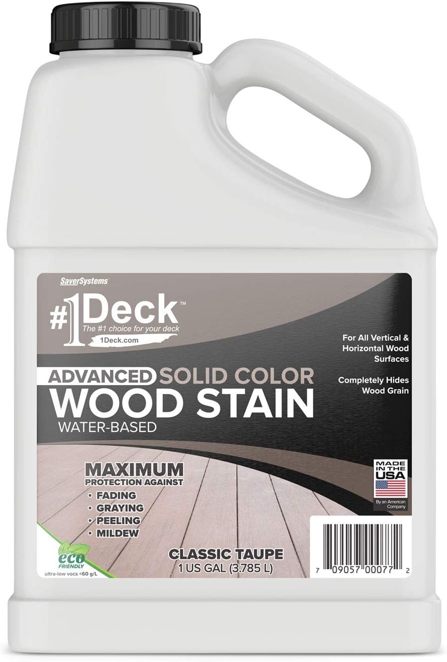1 Gallon Classic Taupe Wood Stain & Sealer for Decks, Fences, & Siding - Water-Based Sealant for Outdoor Wood - Made in USA by SaverSystems