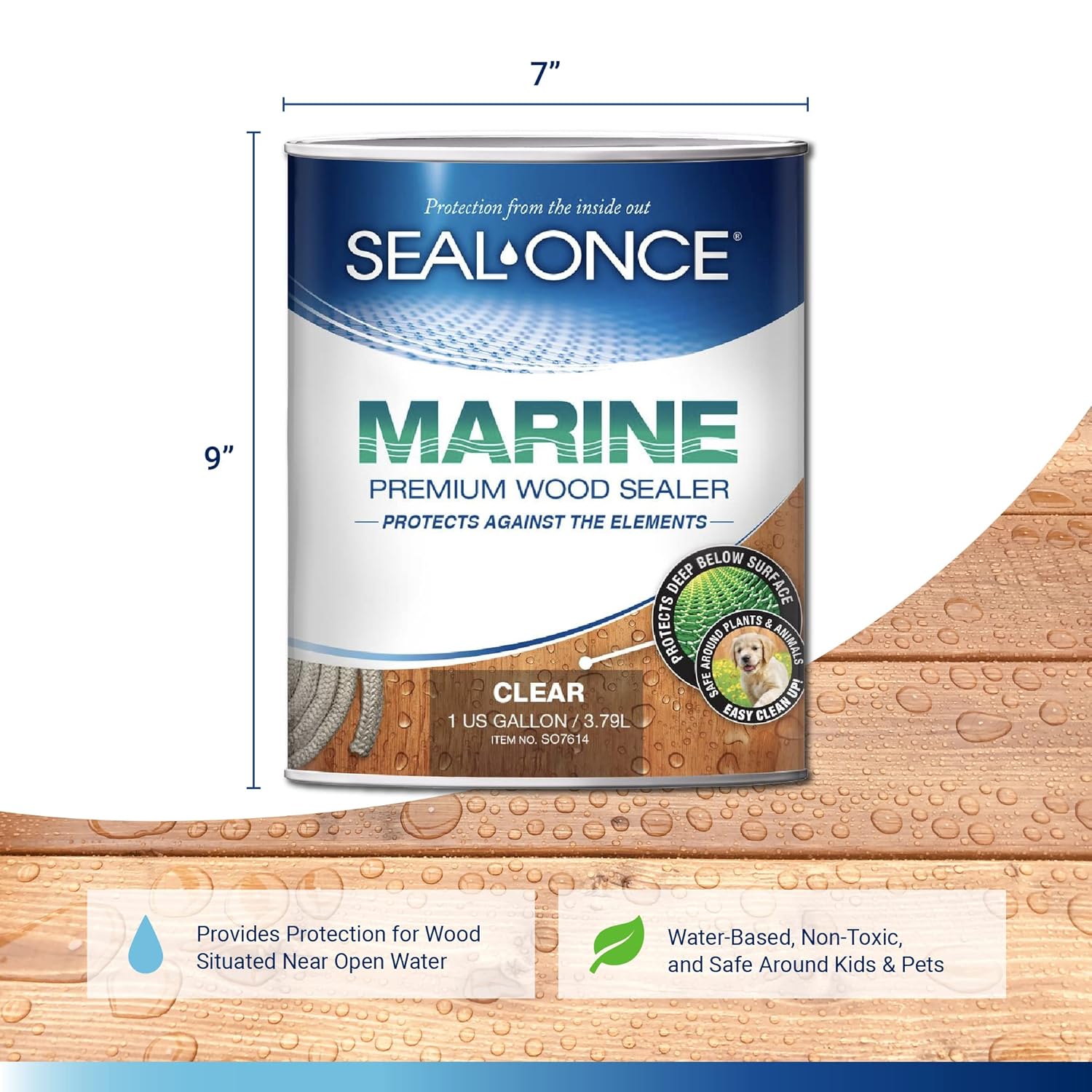 1 Gallon Clear Seal-Once Marine Premium Wood Sealer - Waterproof Wood Stain and Sealant