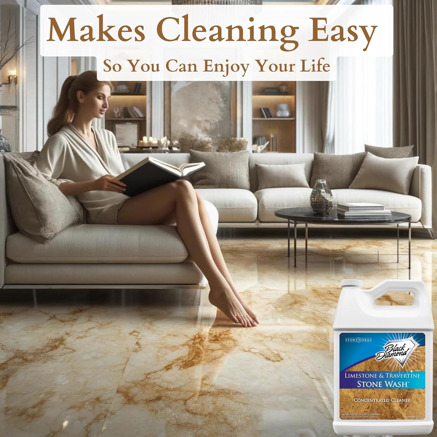 1-Gallon Concentrated PH Neutral Natural Stone Cleaner for Limestone, Slate, Travertine, and Marble - Shower & Floor Cleaner by Black Diamond Stoneworks