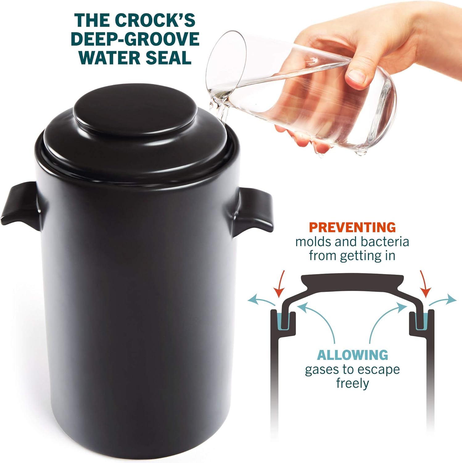 1 Gallon Fermentation Crock Kit with Weights, Acacia Wood Pounder, and Recipe Book - Sauerkraut & Kimchi Fermenting Crock Jar for Pickling or Sourdough