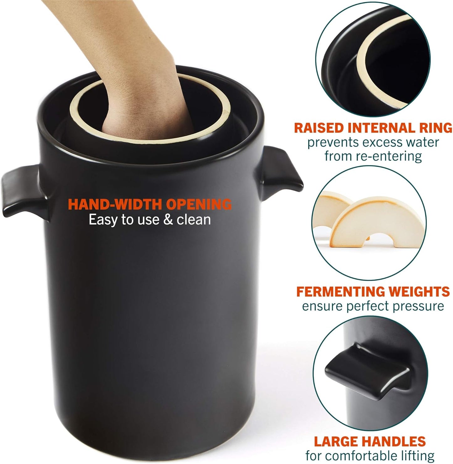 1 Gallon Fermentation Crock Kit with Weights, Acacia Wood Pounder, and Recipe Book - Sauerkraut & Kimchi Fermenting Crock Jar for Pickling or Sourdough