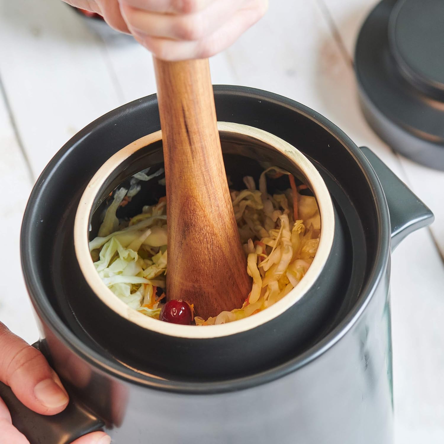1 Gallon Fermentation Crock Kit with Weights, Acacia Wood Pounder, and Recipe Book - Sauerkraut & Kimchi Fermenting Crock Jar for Pickling or Sourdough