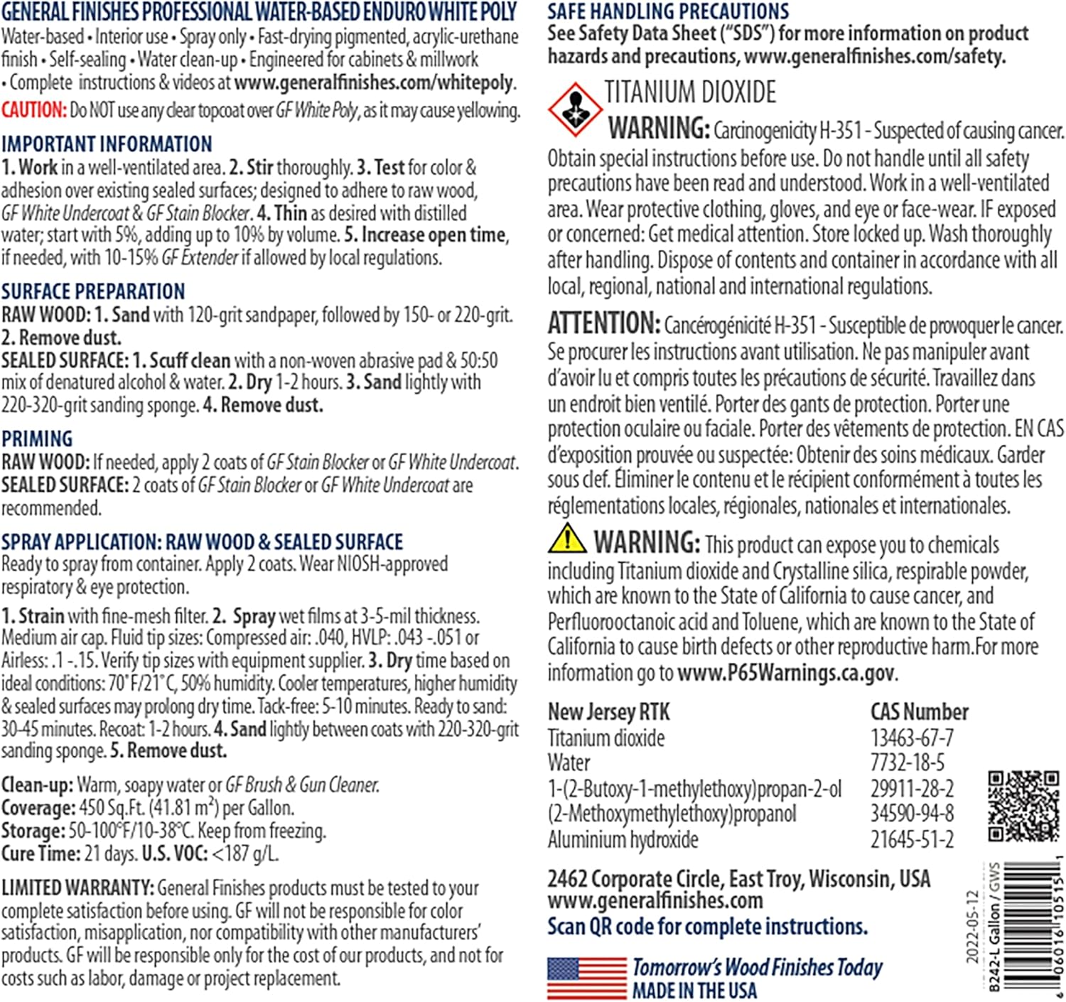 1 Gallon General Finishes Satin White Polyurethane Water Based Finish