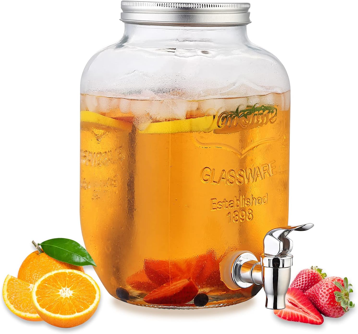 1 Gallon Glass Beverage Dispenser with Leak-proof Faucet and Stainless Steel Lid - Perfect for Parties and Keeping Beverages Fresh