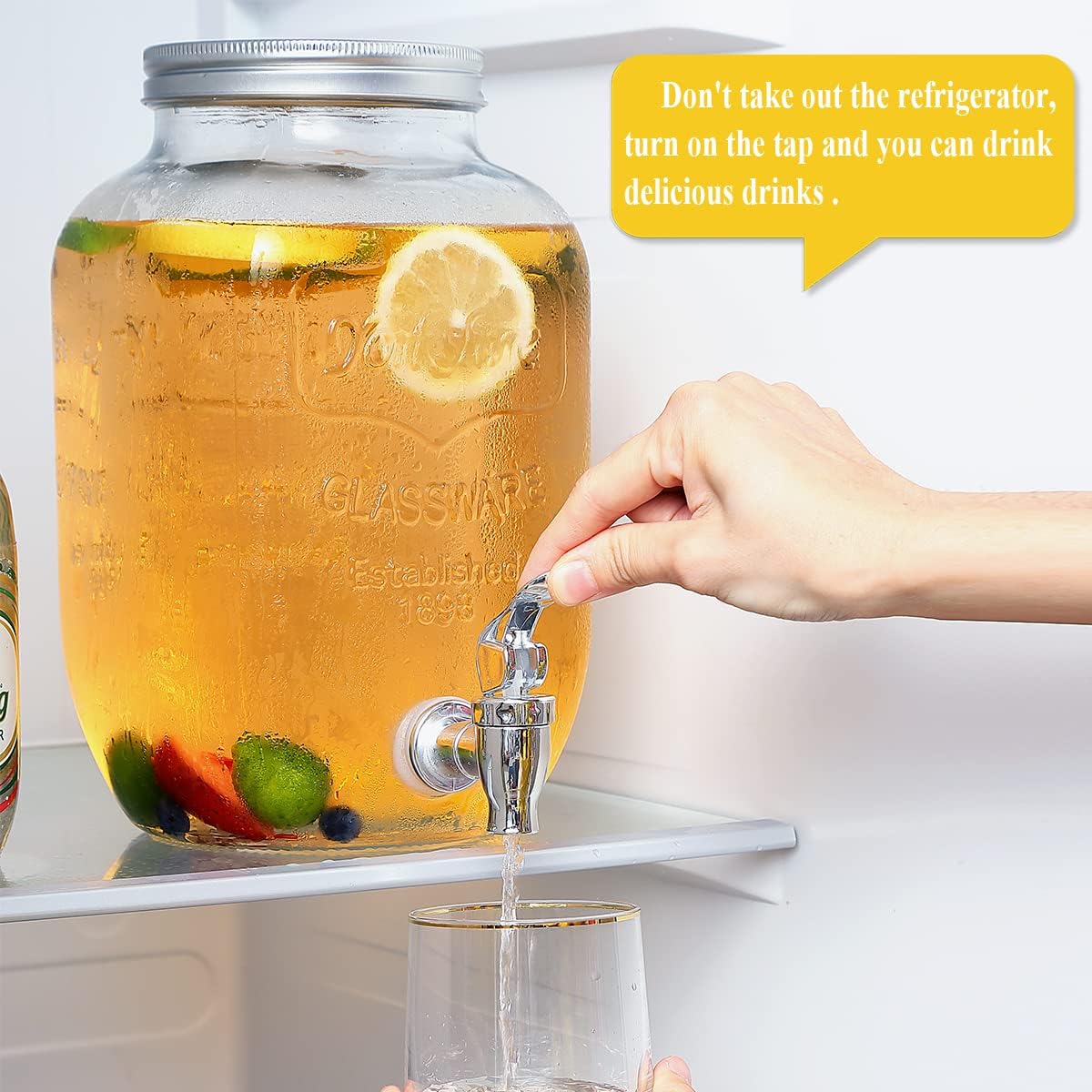 1 Gallon Glass Beverage Dispenser with Leak-proof Faucet and Stainless Steel Lid - Perfect for Parties and Keeping Beverages Fresh