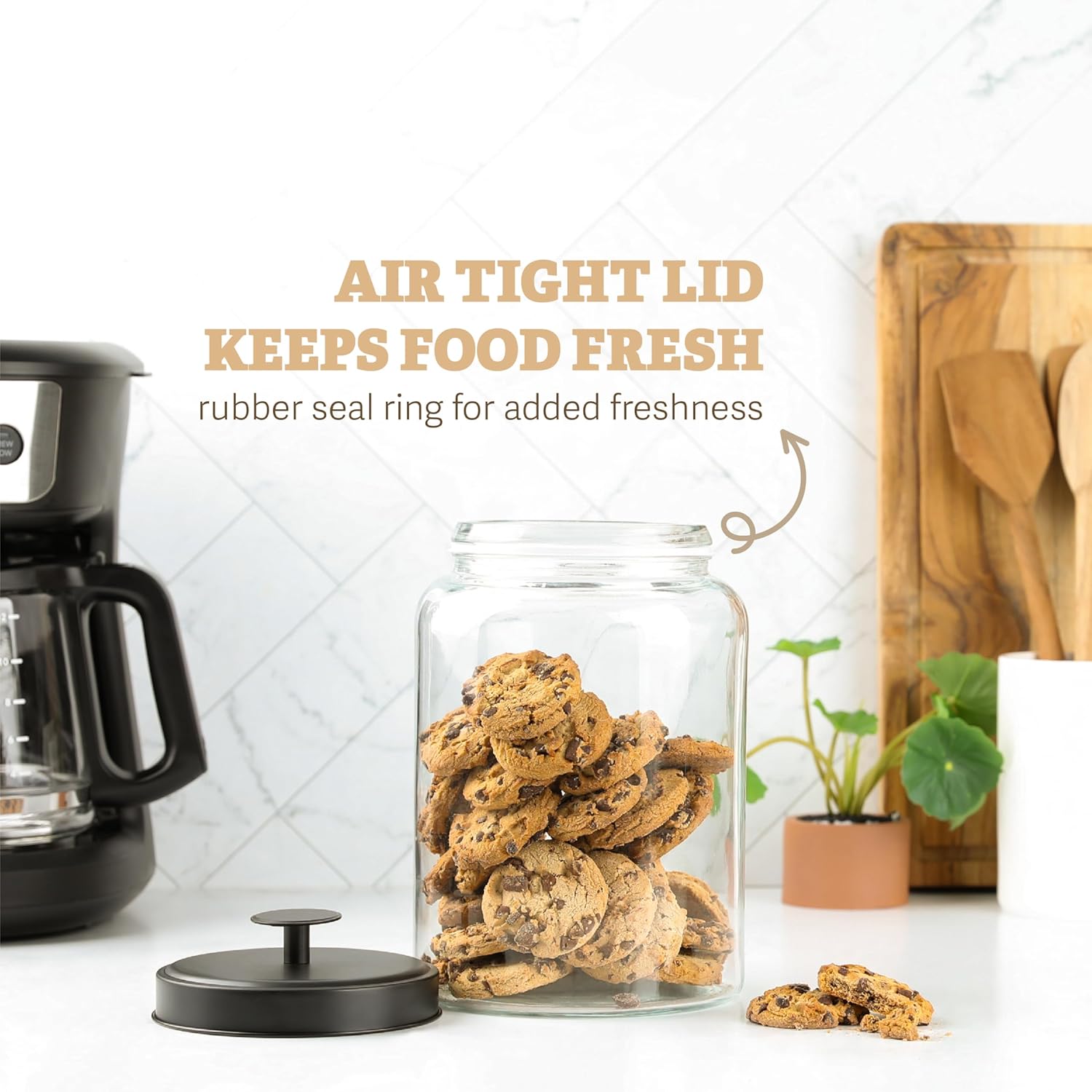 1 Gallon Glass Cookie Jar with Matte Black Metal Lid - Airtight Storage Container for Food, Treats, Candy, Dried Goods - Ideal for Kitchen or Laundry Room - 1 Pack