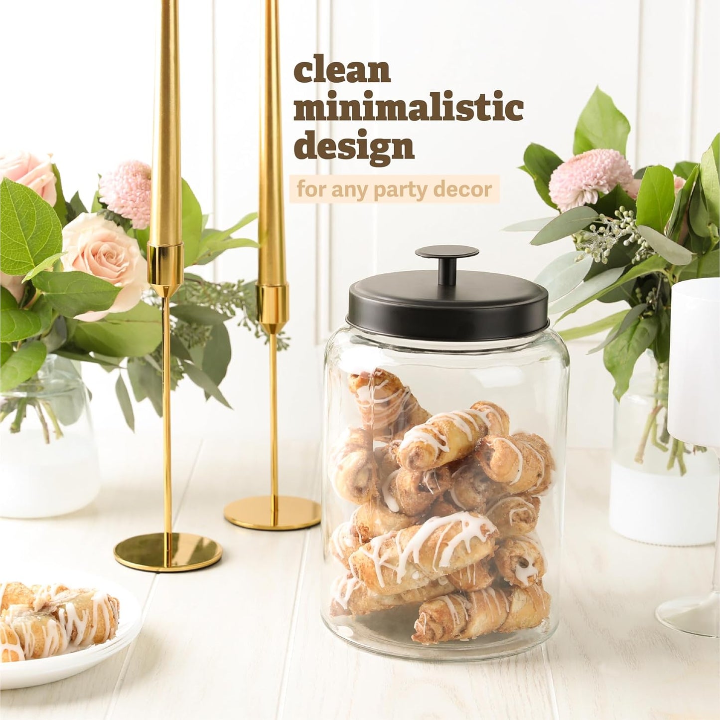 1 Gallon Glass Cookie Jar with Matte Black Metal Lid - Airtight Storage Container for Food, Treats, Candy, Dried Goods - Ideal for Kitchen or Laundry Room - 1 Pack