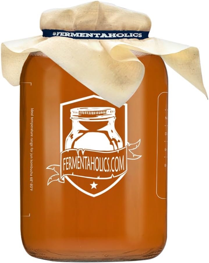 1 Gallon Glass Kombucha Jar Kit with Brew Notes - Includes Muslin Cover, Rubber Band, Marker, and Lid - Ideal Home for SCOBY