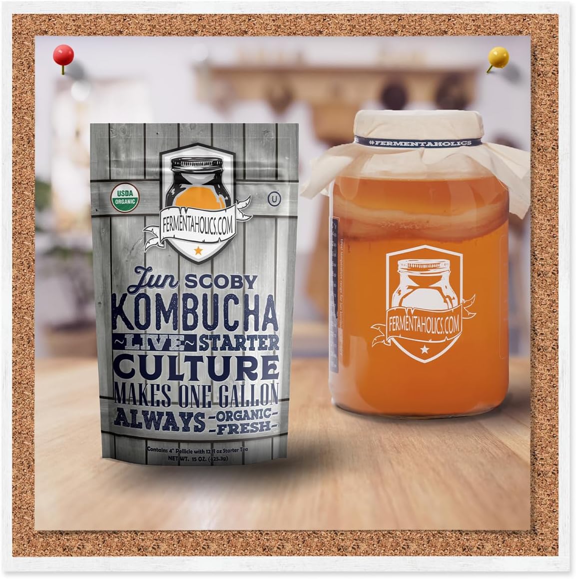 1 Gallon Glass Kombucha Jar Kit with Brew Notes - Includes Muslin Cover, Rubber Band, Marker, and Lid - Ideal Home for SCOBY