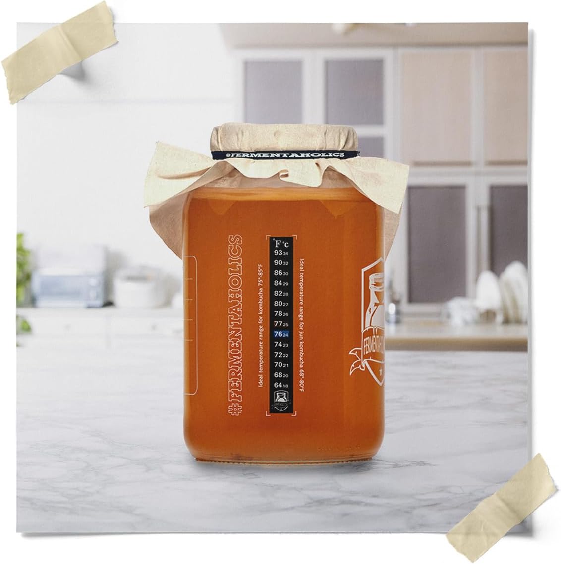 1 Gallon Glass Kombucha Jar Kit with Brew Notes - Includes Muslin Cover, Rubber Band, Marker, and Lid - Ideal Home for SCOBY