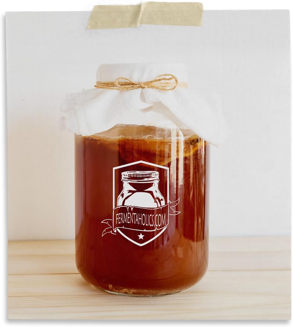 1 Gallon Glass Kombucha Jar Kit with Brew Notes - Includes Muslin Cover, Rubber Band, Marker, and Lid - Ideal Home for SCOBY