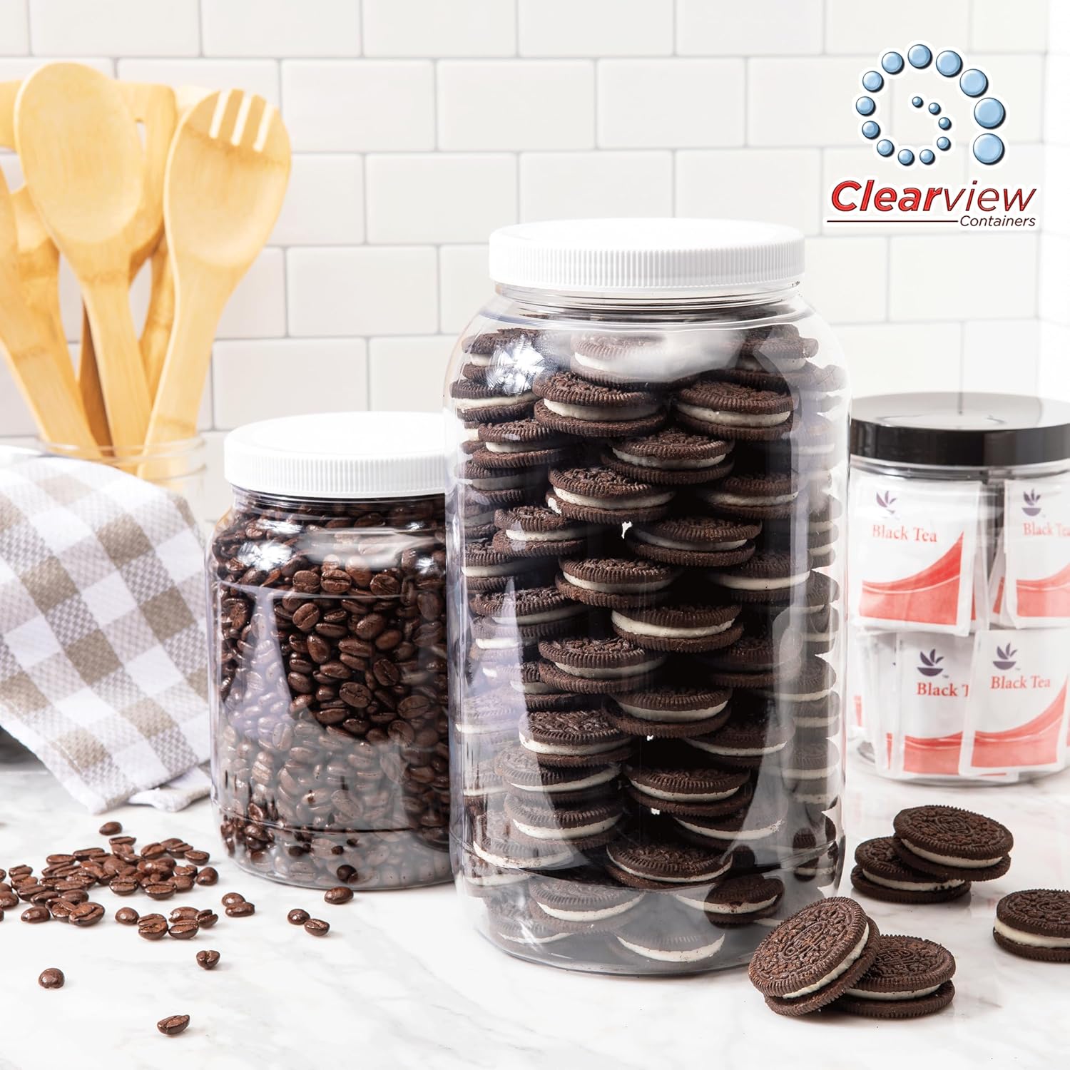 1 Gallon Glass Wide Mouth Jar with Gold Cap Metal Lug Lid - Clearview Containers, 128oz, 4 Pack